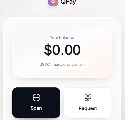 The QPay home screen showing a unified USDC balance